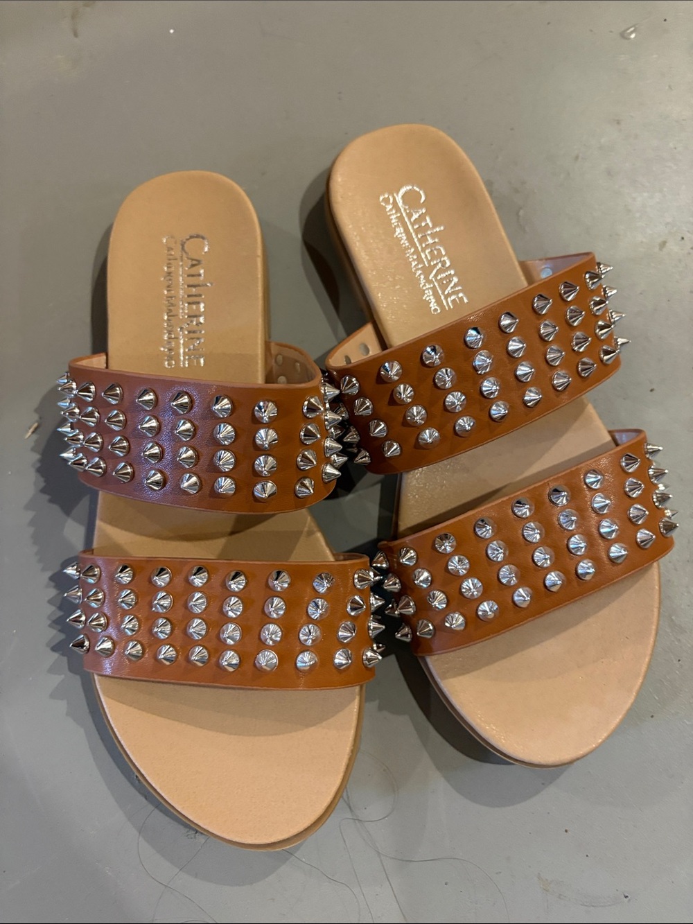 Catherine Malandrino Brown Double-Row Stud Slide Sandals 6
